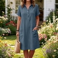 thumbnail image 5 of SAWOBUUN Women Cotton Linen Shirt Dress Short Sleeve Collar Washed Crinkle Loose Midi Dresses Summer Casual Tunic Dress with Side Pockets, 5 of 7