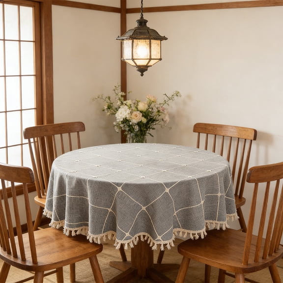 Btomtd Waterproof & Oil-Resistant Tassel Tablecloth, Polyester Embroidered Decorative Table Cloth for Home & Restaurant Dining, 23.6 Inch, Brown
