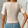 thumbnail image 6 of JGGSPWM Women's Sweetheart Neck Drawstring Ruched Short Sleeve Asymmetrical Hem Knit Tunic Slim Fit Curve Crop Tops Pullover Shirts Beige XL, 6 of 7