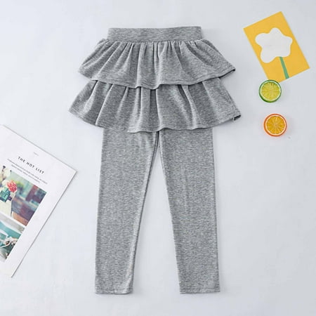 

ATOGUTA Girls Leggings Ruffle Skirt School Uniform Pants Kids Clothes Gray Size 3T-8