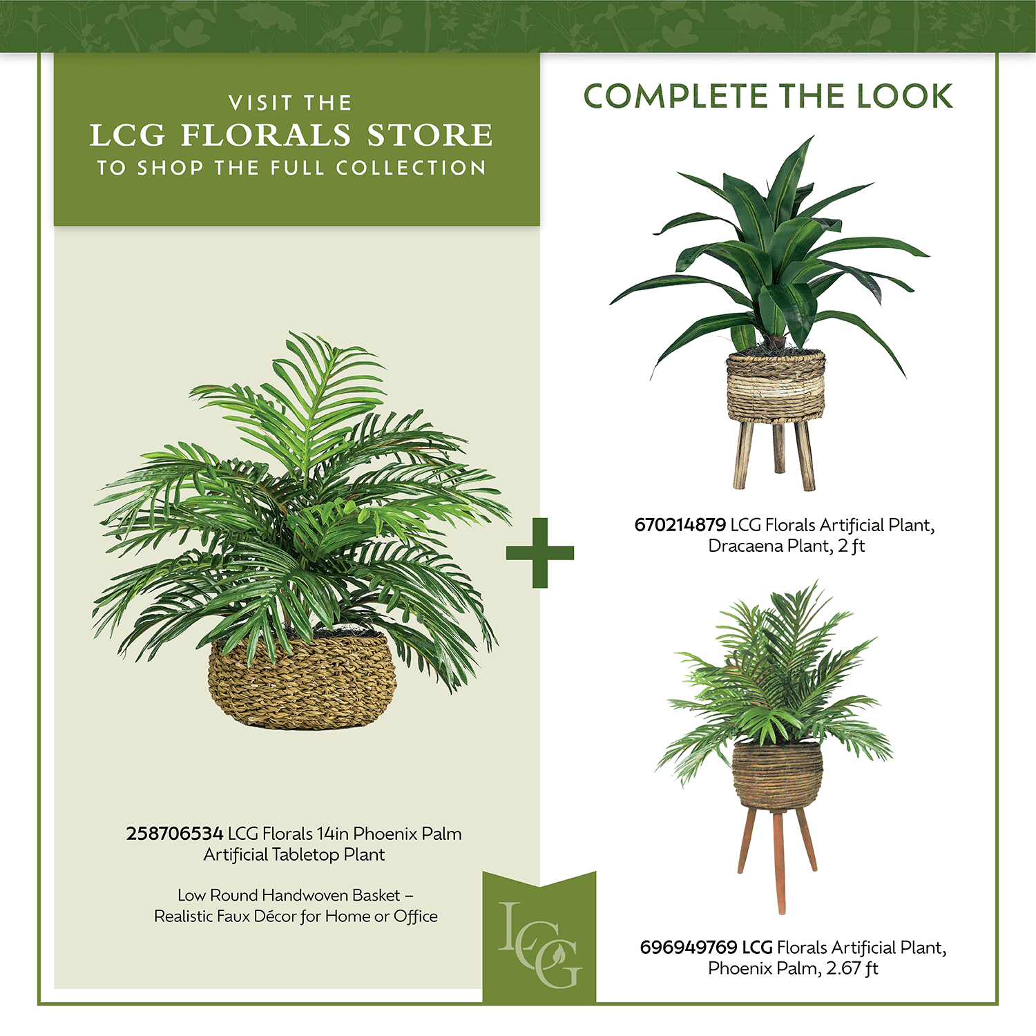 Artificial Plant, 14" Artificial Phoenix Palm in Low Round Handwoven Basket by LCG Florals, Faux Designer Fake Indoor Tabletop Plant for Living Room, Office, and Home Décor