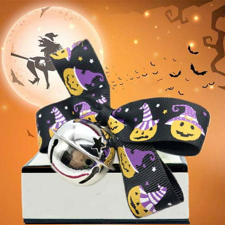 Clearance! Halloween Pet Collars, 1 PC Adjustable Cat Collar Dog Collar with Cute Pumpkin Bowknot & Bell, Pet Halloween Costume Outfits Accessories for Small Dogs/Cats, Photo Prop, Black, W6069