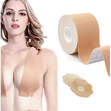 

Breast Tape Body Tape Sticky Breast Lift Tape 2 Pcs Backless Nipple Cover Set Breathable Reusable Adhesive Bra for A-E Cup Large Breast