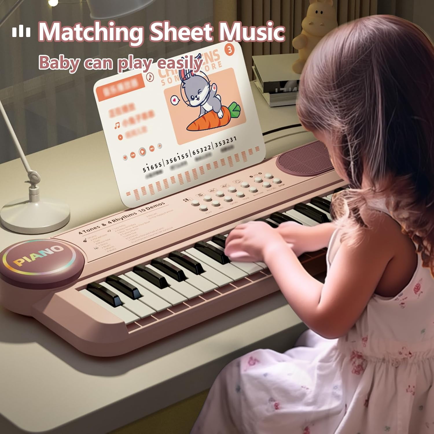 Digital Music Piano Keyboard for Kids, 37 Keys Portable Electronic Musical Instrument, Multi-function Keyboard with Microphone for Kids Boys Girls Birthday Gifts, Pink