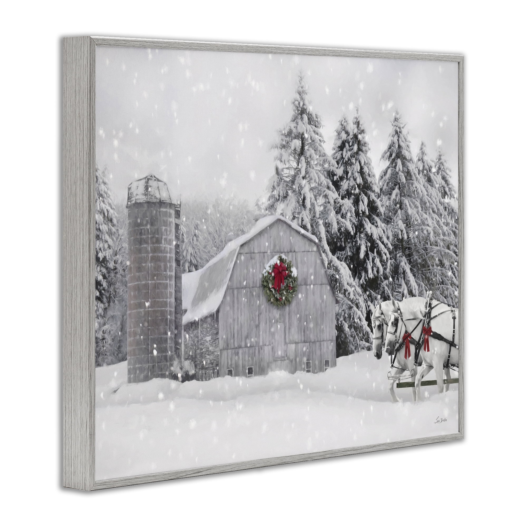 Stupell Industries Snowy Barn & Horses Holiday Painting Gray Framed Art Prints Wall Art, 14 x 11
