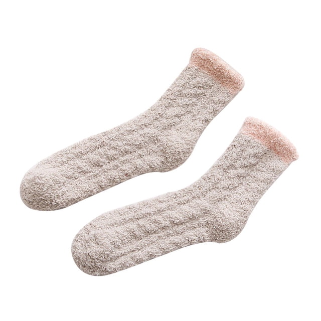 Sonducket Cálido invierno MiddleTube calcetines mujeres lindo elástico Coral terciopelo calcetines interior piso toalla calcetines transpirables Medias Caqui NO3