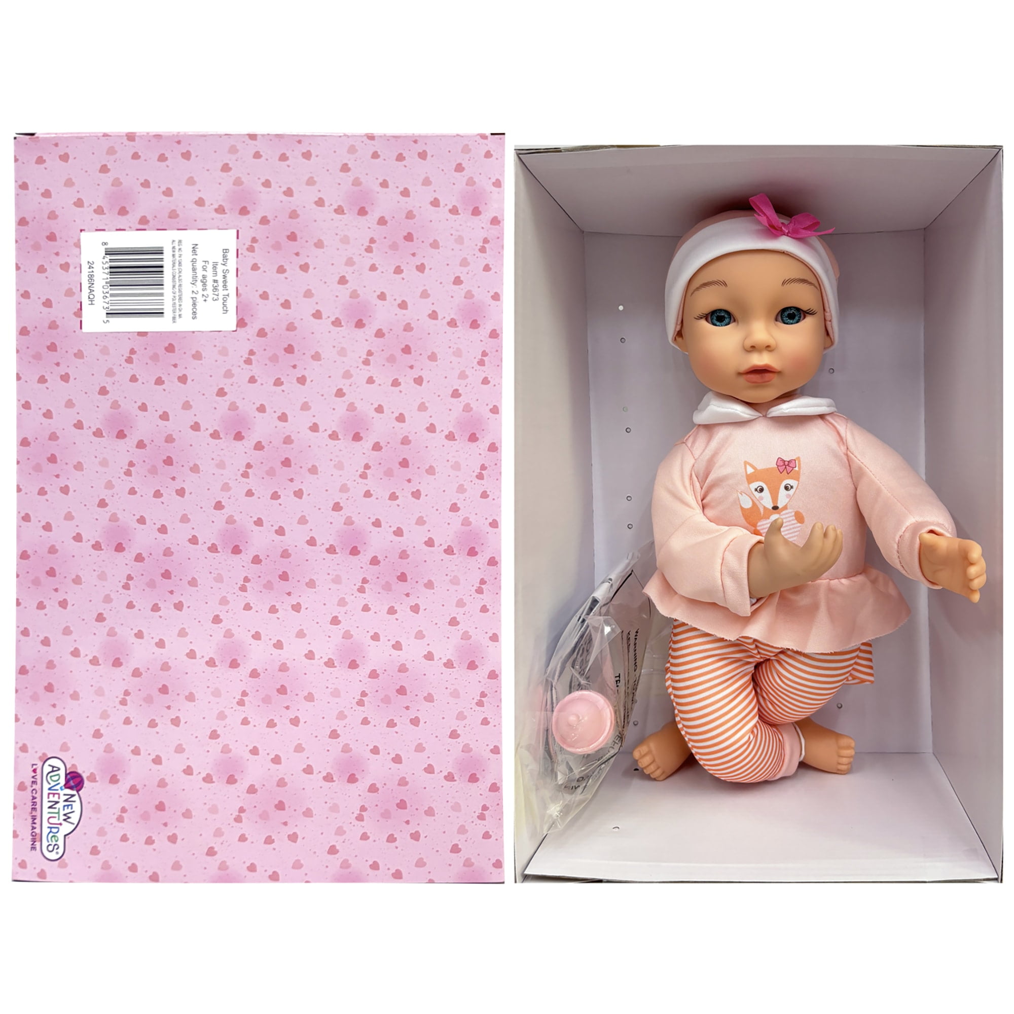 Little Darlings: Sweet Touch 14" Baby Doll - Fox-Pink-White - Soft Body, Makes Sounds, Sucks Thumb & Grabs Bottle, Interactive Toy, Kid-Toddler Age 2+
