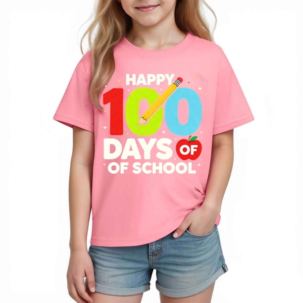 Camiseta de Manga Corta Linda con Impresión Gráfica para la Temporada Escolar de los Niños, Camisetas de Manga Corta de las Niñas