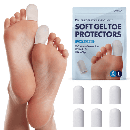 Dr. Frederick's Original Soft Gel Toe Protectors for Men & Women - 6 Pieces - Toe Caps for Foot Pain Relief - Toe Sleeves for Ingrown Toenails, Corns, Calluses, Blisters - Large - White