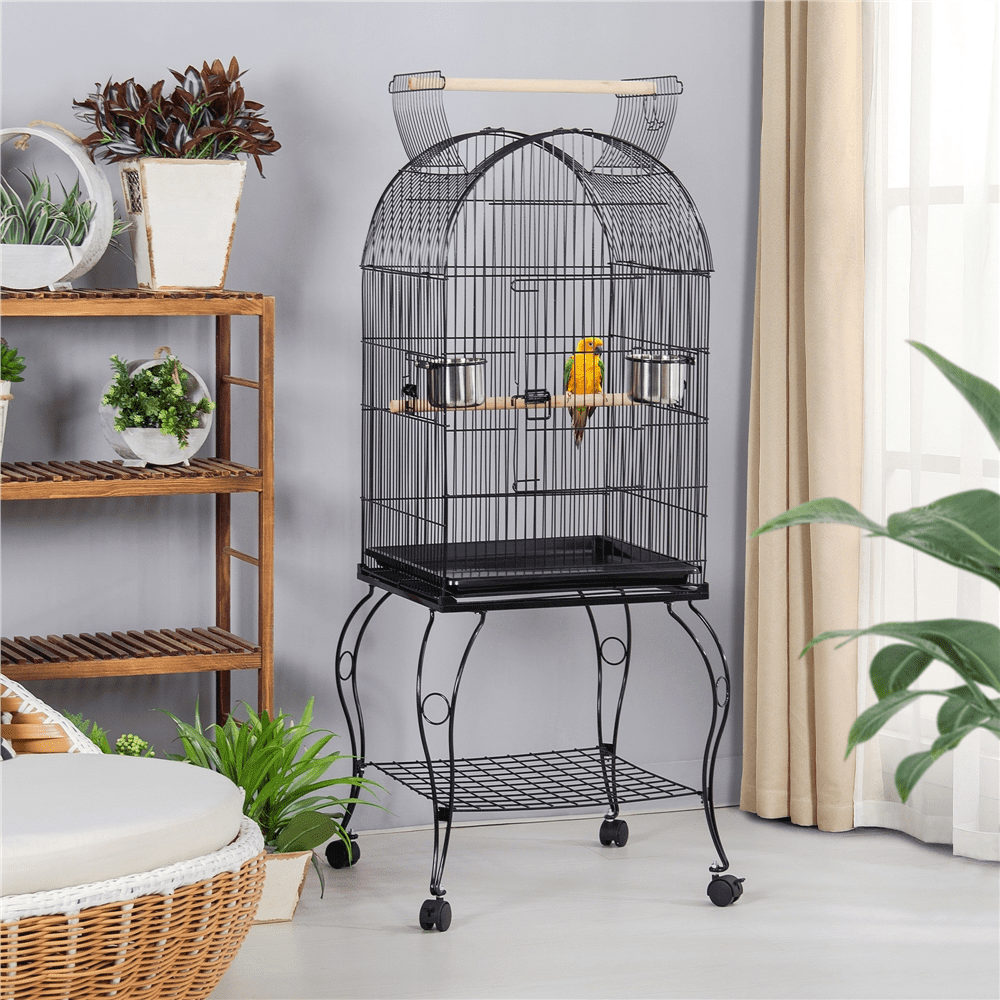 Yaheetech 59'' H Open Top Rolling Metal Bird Cage with Stand, Black