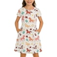 thumbnail image 4 of WOYY Girls Horse Print Short Sleeve Dress Casual A-Line Midi Dresses, White, Sizes 4-14, 4 of 5