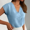 thumbnail image 2 of Women Summer Tops Women Tops Cap Sleeve Textured Dressy Casual V Neck Shirts 2025 Summer Business Work Blouses Outfits Short Sleeve Athletic Thin Womens Tee Shirts Blouses for Fashion Sky Blue L, 2 of 5