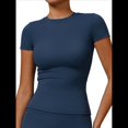 thumbnail image 1 of Camiseta Básica de Verano para Mujer, Corta, Cuello Redondo, Corte Ajustado, Top Corto Azul M, 1 of 8