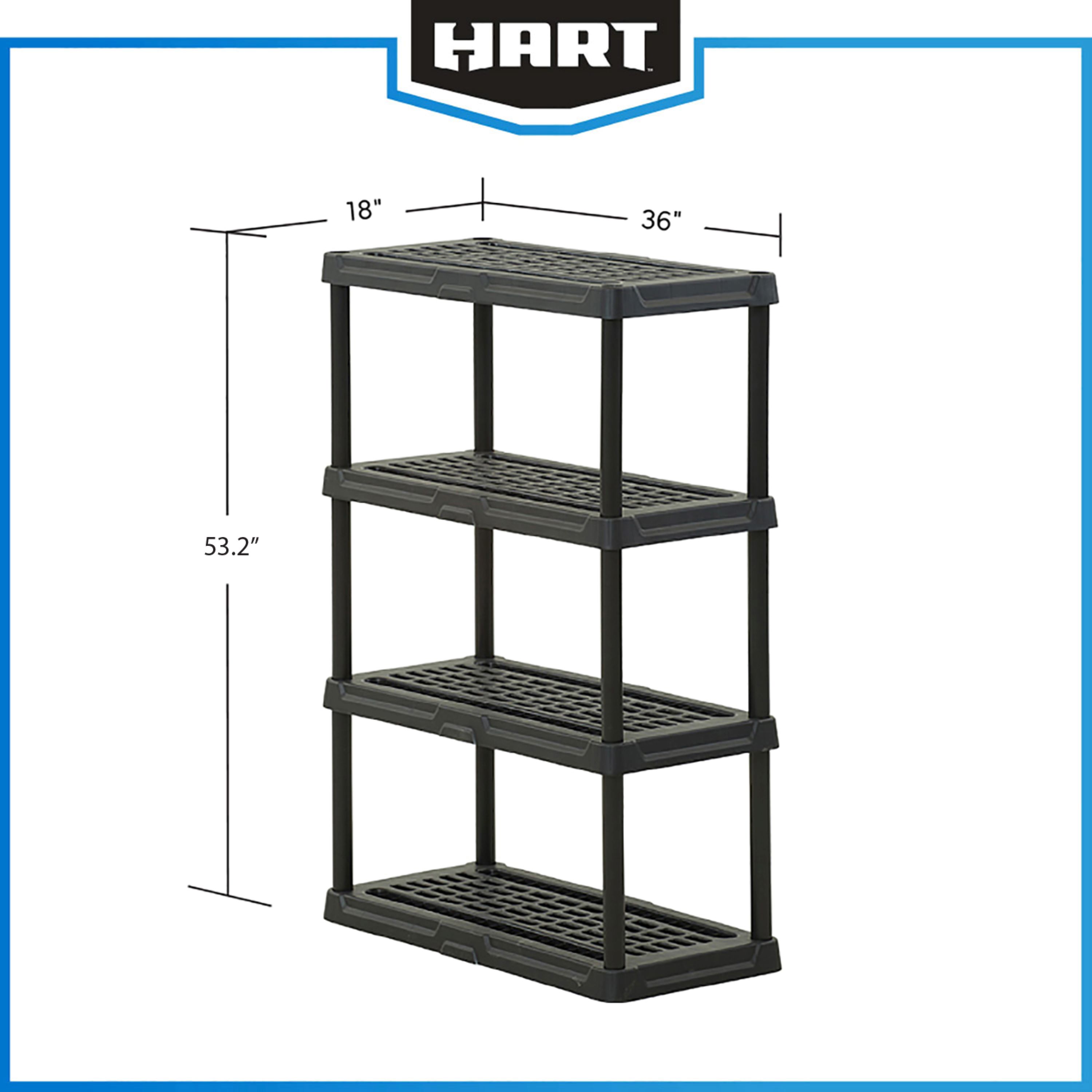 Hart 4-Tier Plastic Shelving Unit, 53" H, Black photo 2