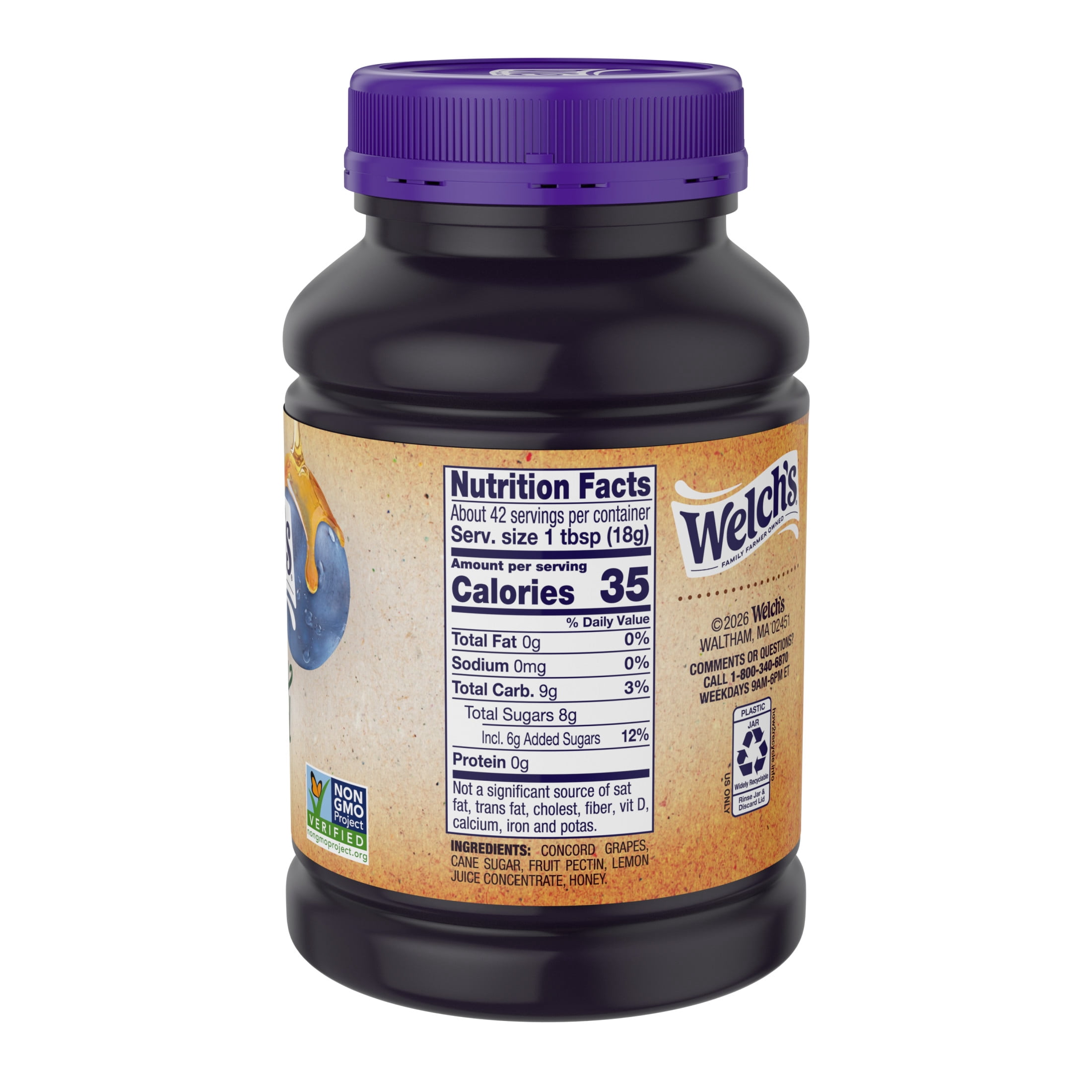(3 pack) Welch's Simply Natural Concord Grape Spread, 27 oz Jar