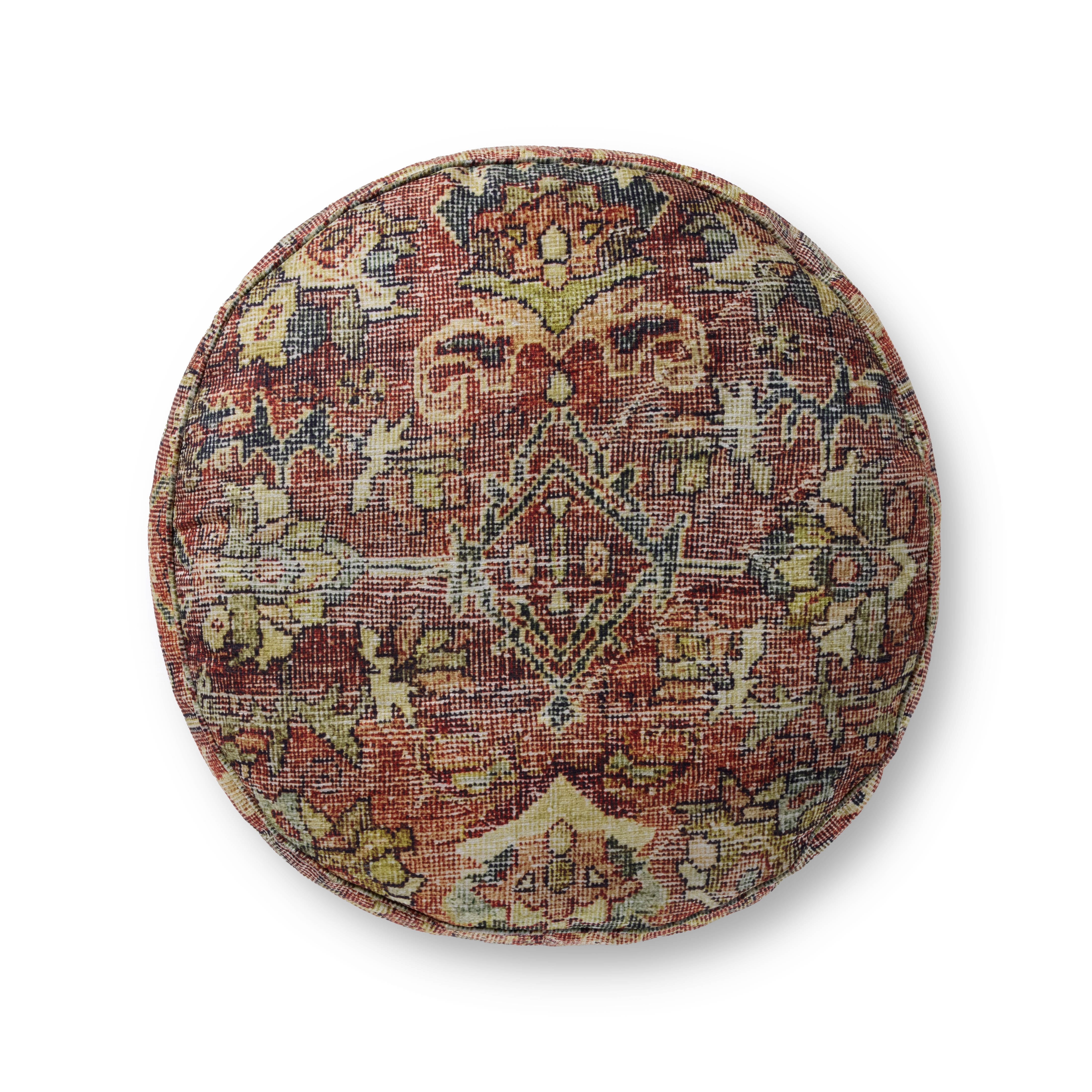 Loloi LPFLAY2 Spice Red 18" x 18" x 20" Vintage-Inspired Pouf for Living Room or Bedroom