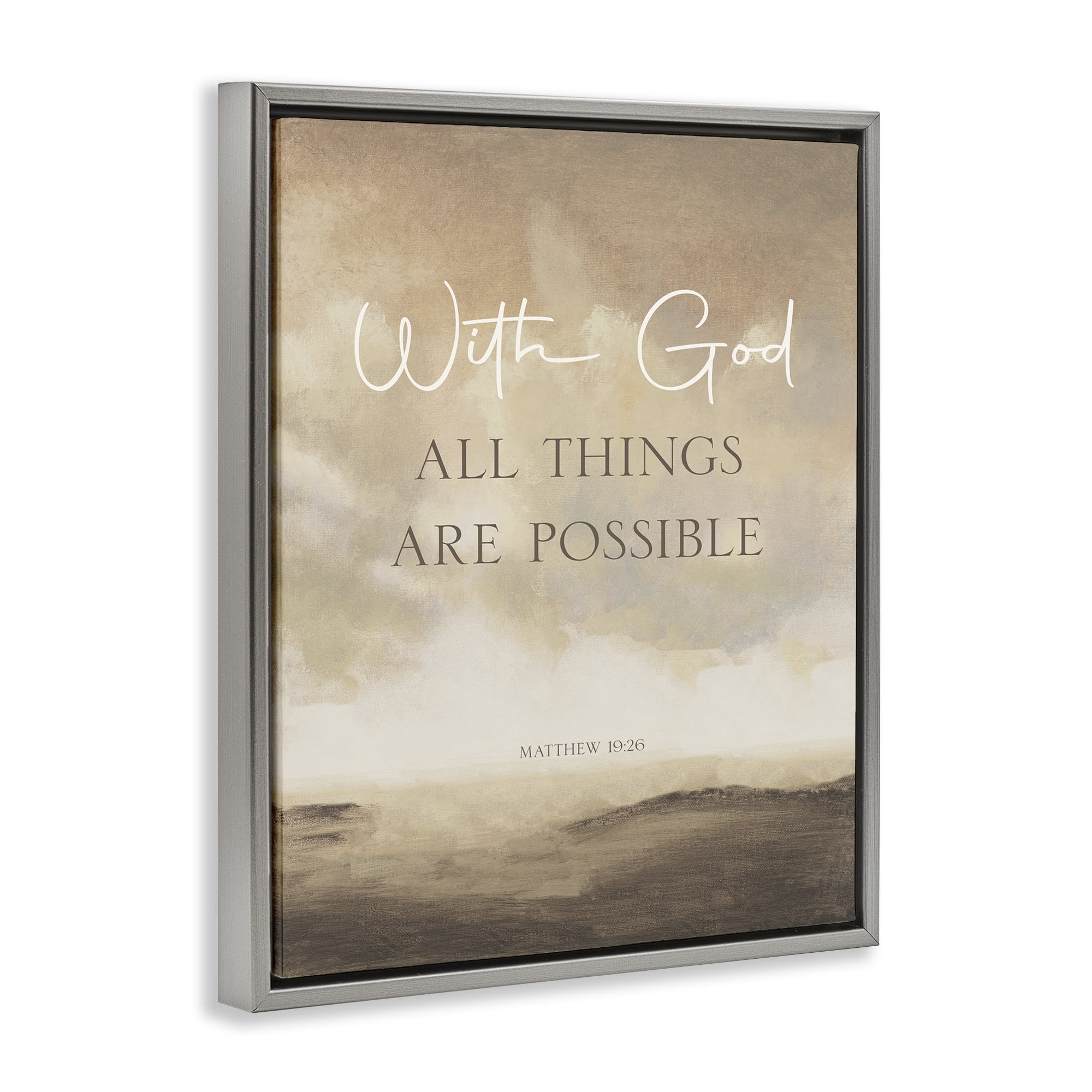 Stupell Industries With God Matthew Proverb Gray Framed Floater Canvas Wall Art, design by John Spaeth