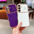 thumbnail image 3 of For Samsung Galaxy S24 FE Phone Case for Women Girls,Double Love Hearts Print Designing,Wavy Frame Curly Shape,Shockproof TPU Luxury Electroplated Anti-fall Protective Phone Case Cover,Darkpurple, 3 of 9