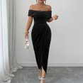 thumbnail image 2 of Laqbezok Women's Off-The-Shoulder Velvet Midi Dress, Sexy Ruched Bodycon Evening Gown, Elegant Asymmetrical Tulip Hem Cocktail Party Wedding Guest Dress, 2 of 5