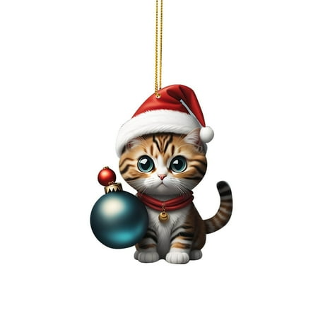 

Christmas Cute Hatted Cat Pendant Mini Cartoon Holding Cat Acrylic Pendant