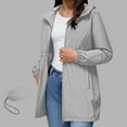 thumbnail image 2 of Rutainlusire Womens Solid Color Casual Windbreakers with Hood Jackets Rainproof Jacket For Women Waterproof And Zipper Windbreaker Long Sleeve Hooded Raincoat Jacket With Pockets, 2 of 5