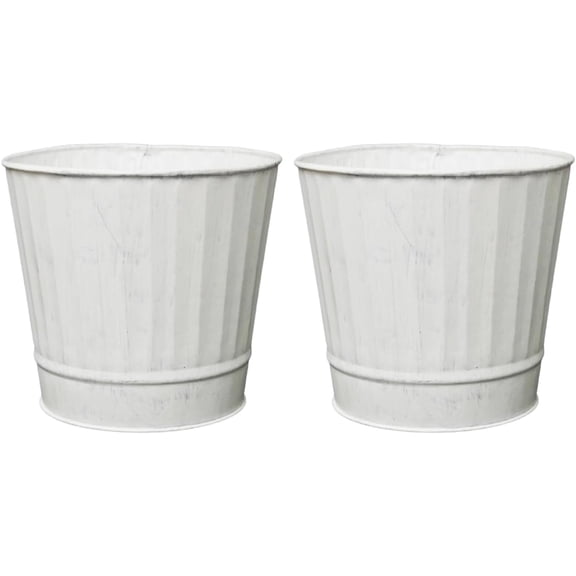 Hosley Set of 2 White Wash Metal Planters, 5-Inch Decorative Plant Pots for Farmhouse Home Decor, Tabletop, Weddings & Events