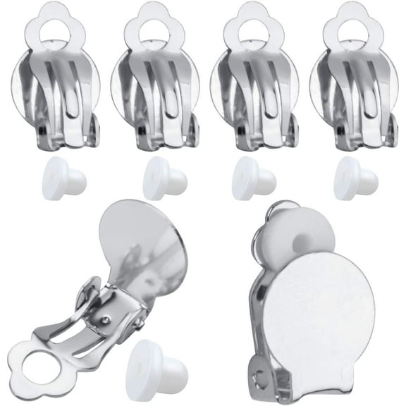 50pcs Round Flat Back Tray Earring Clips Non Pierced Earring Components and 50pcs Soft Cushion for DIY Earrings Jewelry Making,Silver