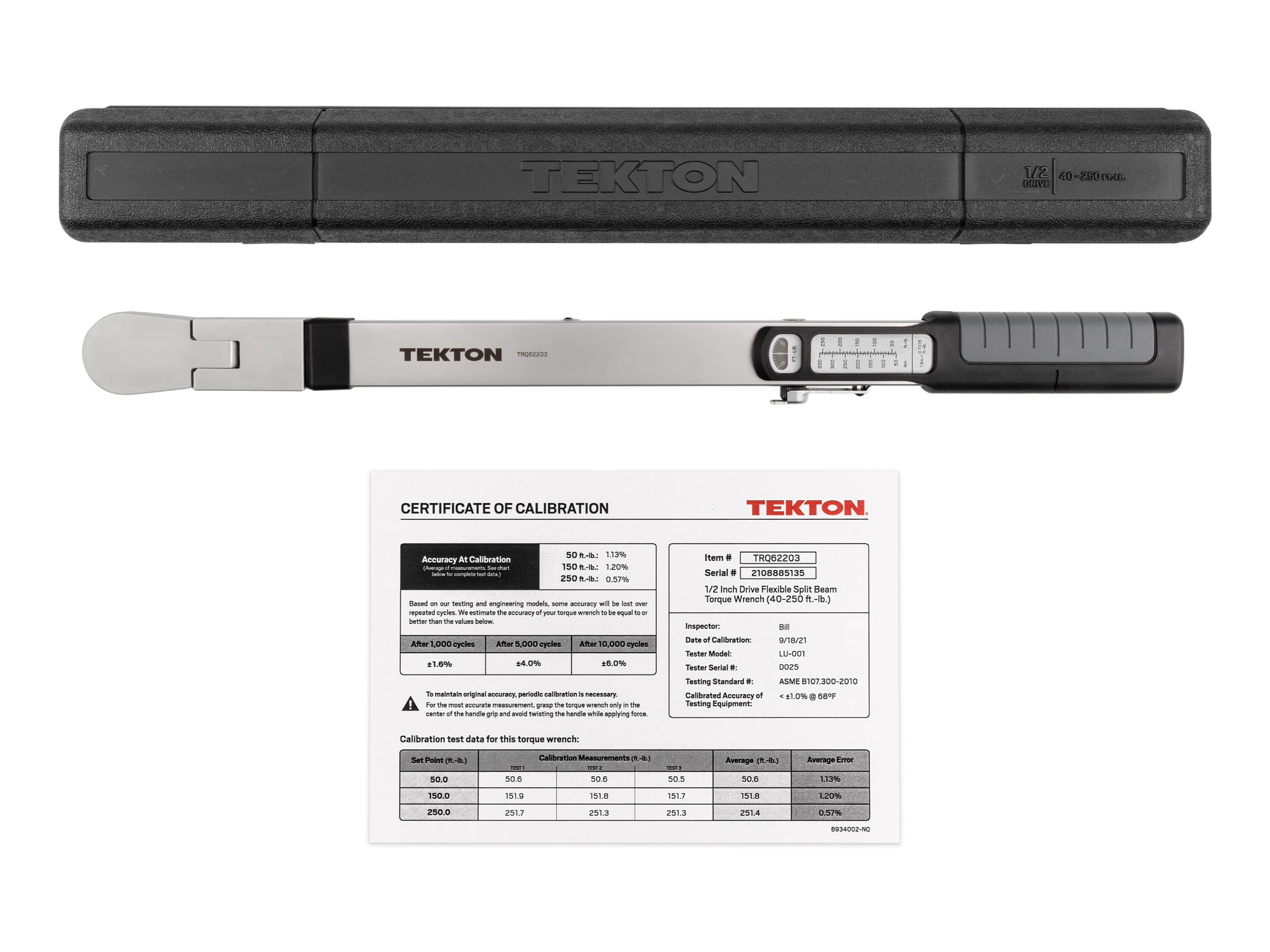 TEKTON 1/2 Inch Drive 72-Tooth Flex Head Split Beam Torque Wrench (40 - 250 ft-lb) | TRQ62203