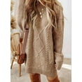 thumbnail image 5 of Women'S Cable Knit Casual Long Sleeve Loose Crew Neck Pullover Mini Sweater Dress Fall Winter Outfits Khaki M, 5 of 6