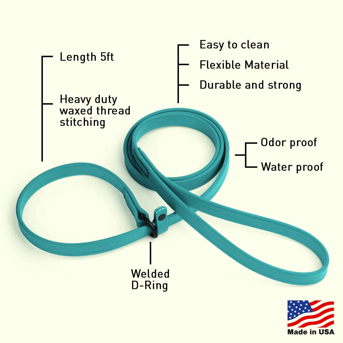 Dogline  - Biothane Slip Dog Leash - for Small, Medium and Large Dogs - Odor Free Slip Lead, Heavy Duty and Durable Material Kennel Lead (Teal: Width 5/8" | L: 60"(5ft))