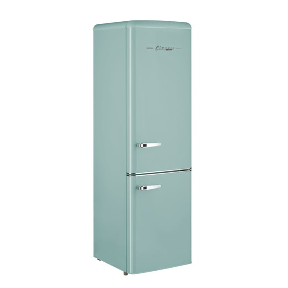 Unique Classic Retro 7 CU. FT. Electric Bottom Freezer Refrigerator with Wine Rack in Ocean Mist Turquoise