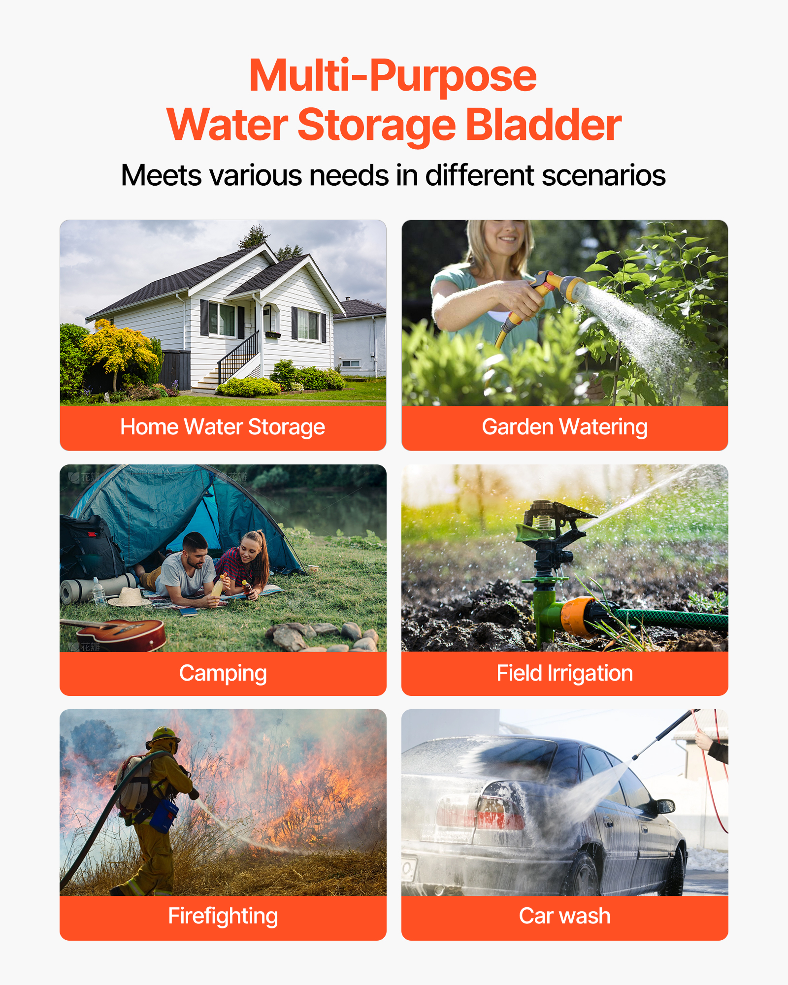 VEVOR Water Storage Bladder, 63.4 Gallon (240L) Water Storage Container Tank, 1000D PVC Large Capacity Soft Bag Bladder, Collapsible Portable for Garden Irrigation,Camping,RVs,Emergency Use - Black
