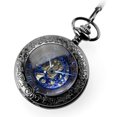 thumbnail image 3 of Reloj de bolsillo mecánico retro Steampunk de cuerda manual, de metal grabado, azul y negro, 3 of 4