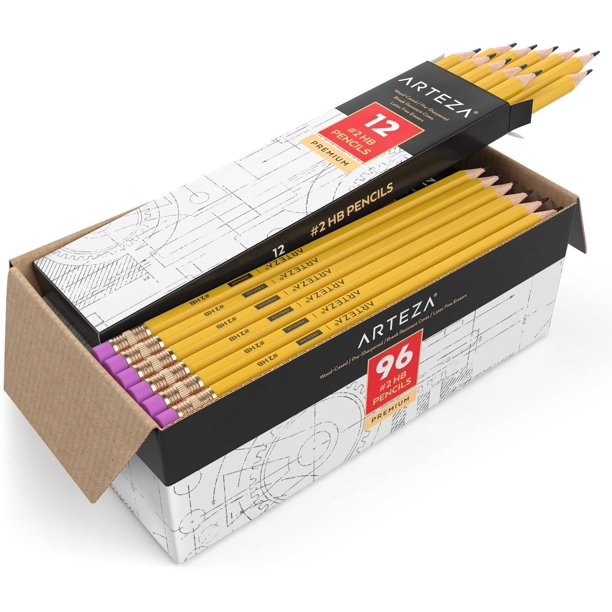 Arteza Box of 2 HB PreSharpened Pencils, Number 2 Bulk Pencil Back to