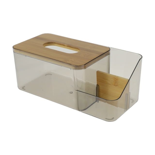 1 Pc Soporte de Caja de Tejido Dividido Conveniente para Mesa de Sala de Estar, Transparente Negro, PET Bambú