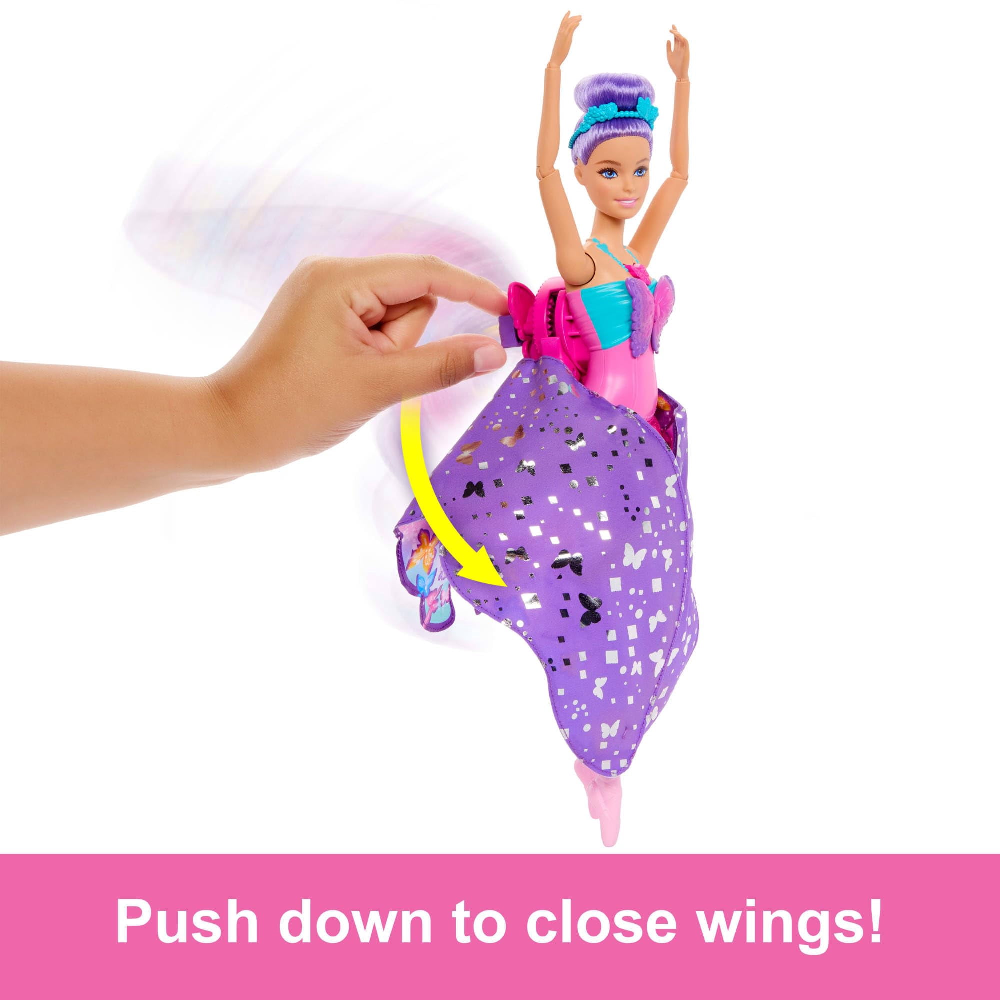 Barbie Dance and Flutter Doll with 2-in-1 Transformation from Dancer to Butterfly with Opening Wings, Purple Hair, Headpiece & Removable Tutu