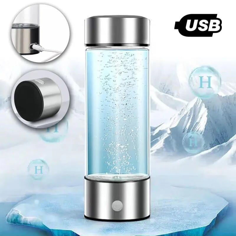Hydrogen Water Bottle, 2024 Portable Hydrogen Water Machine, Hydrogen Water Bottle Generator, Hydrogen Water Ionizer Glass Cup for Home Travel (Silver)