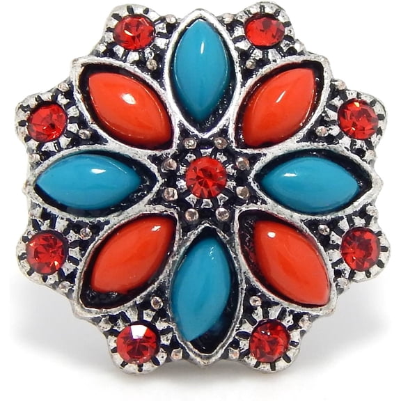 Snap Jewelry Flower Petal Coral Teal, Multi-color Ginger Charm 18MM Button, For Interchangeable DIY Customizable Accessories