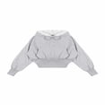 thumbnail image 3 of Forever 21 Cropped Lace-Lined Hood & Embroidered-Bow Hoodie, Color- Heather Grey/Multi, Size- S, 3 of 7