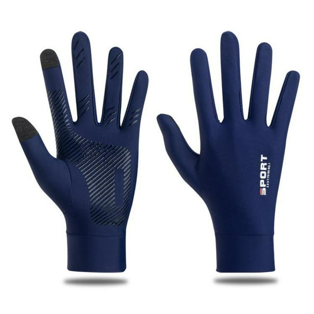yeacher Unisex Summer Ice Silk Sun Protection Gloves for Outdoor Activities, Touchscreen Compatible, Blue, Size L