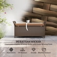 thumbnail image 3 of 2-in-1 Outdoor Wicker Storage Bench with Tan Cushion, 29 Gallon PE Rattan Deck Box with Steel Frame, Portable 41.3" Patio Seating for Garden, Poolside, Deck and Balcony, 3 of 7