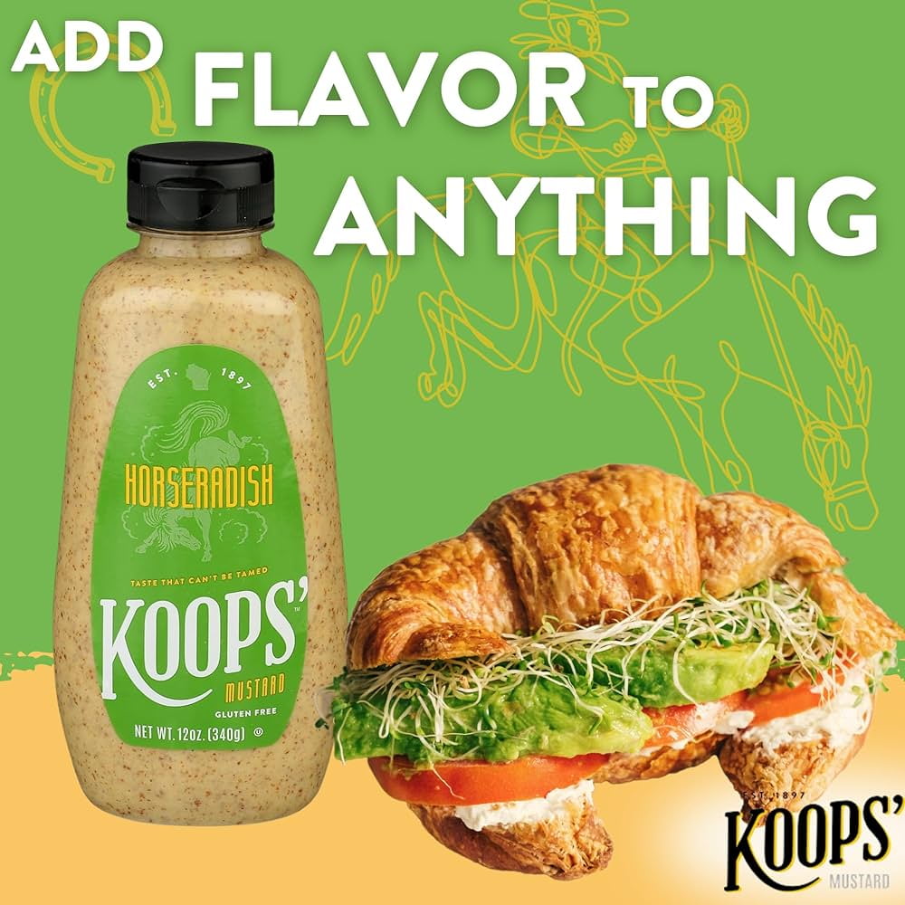 (3 pack) KOOPS' Mustard, Horseradish Mustard, 12 oz