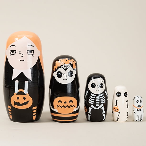 Muñeca de anidación rusa de niña de Halloween de 5 capas, regalo de Matrioska rusa pintada a mano Ndcxsfigh libre de BPA