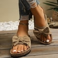 thumbnail image 2 of Rokment Womens Bowknot Cork Footbed Slip on Slides Sandals Beach Casual Suede Open Toe Platform Dress Slippers Comfortable Wide Width Walking Flat Summer Khaki Size 8, 2 of 5