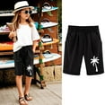 thumbnail image 2 of Tiny Harbor Girls Shorts Summer Thin Elastic Waist Coconut Print Loose Pockets Bermuda Shorts Black 9-10Years, 2 of 4