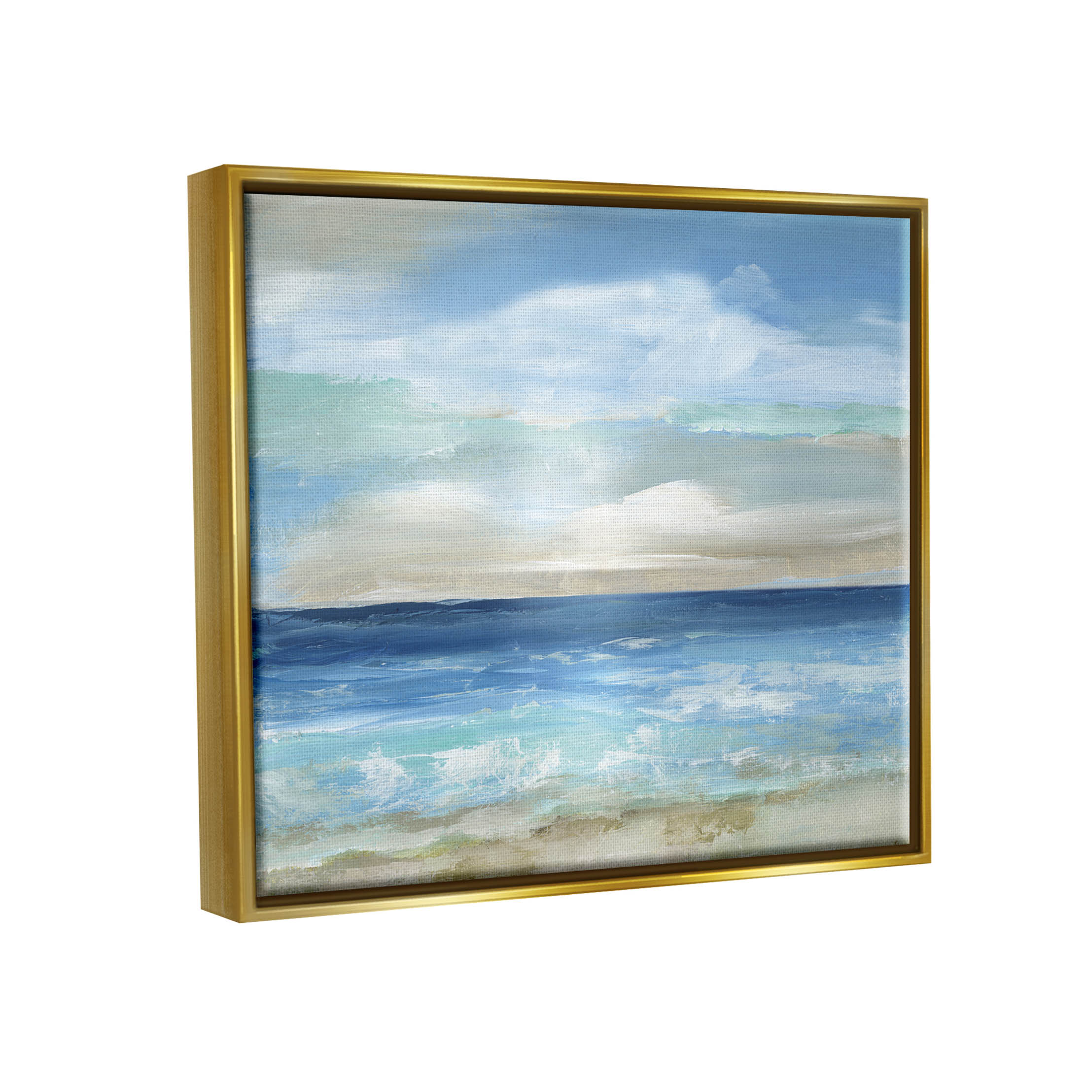 Stupell Industries Crashing Ocean Ripples Scenery Painting Metallic Gold Floating Framed Canvas Print Wall Art, Design by Nan