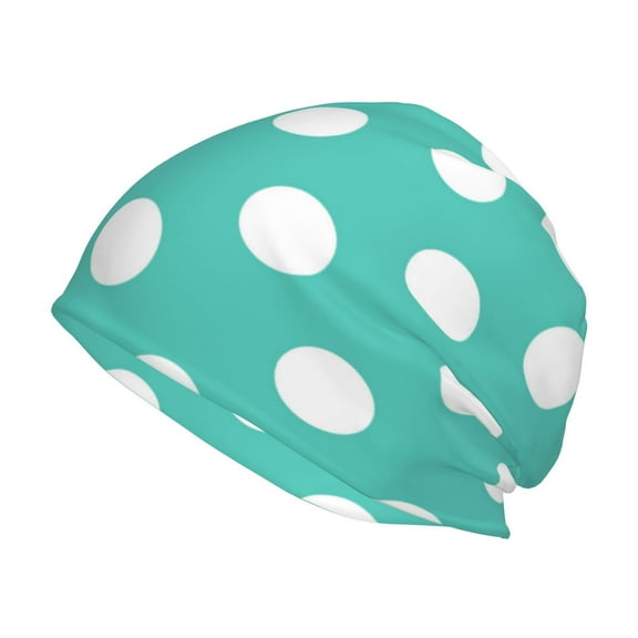 KLL Teal Turquoise And White Polka Dot Winter Fall Beanie Knit Hats for Men & Women - Warm & Soft Stylish Toboggan Caps for Cold Weather