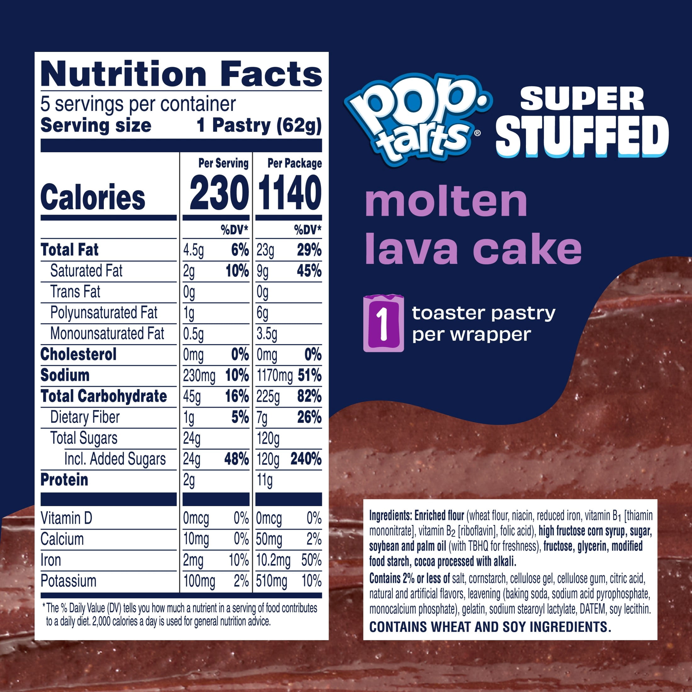 Pop-Tarts Super Stuffed Molten Lava Cake Toaster Pastries, 50% More Filling, Shelf-Stable, 10.9 oz (5 Count)