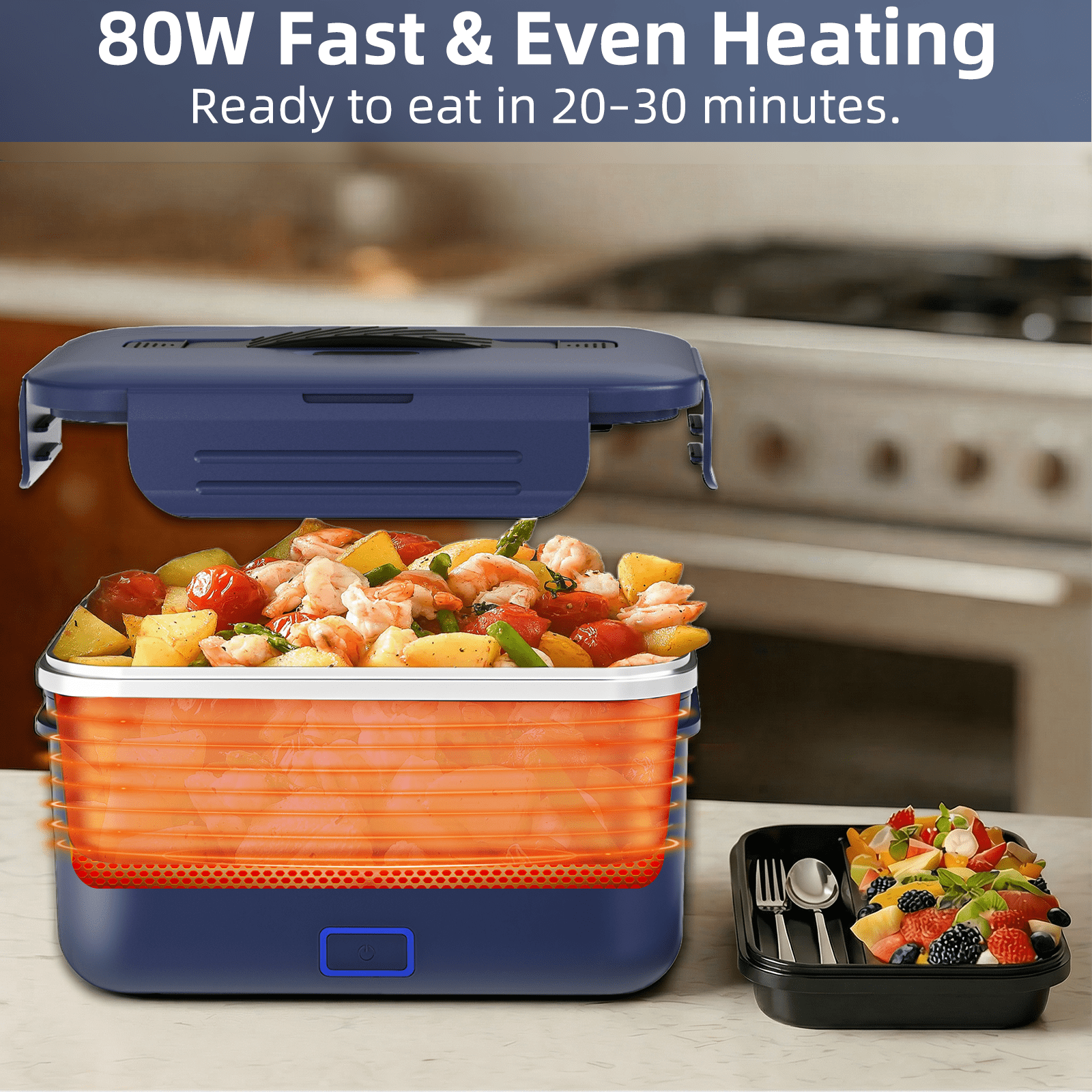 Cordless Electric Lunch Box for Adults, 8000mAh Rechargeable Auto Heated Lunch Box, 1.8L Portable Self-Heating Food Warmer for Office & Outdoor Use，70W Lonchera Eléctrica Portátil for Christmas White