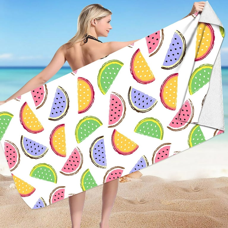 Realhomelove Watermelon Oversized Beach Towel for Adults Kids, Microfiber Quick Dry Kids Beach Towels, Absorbent Sand Free Pool Towels Blanket for